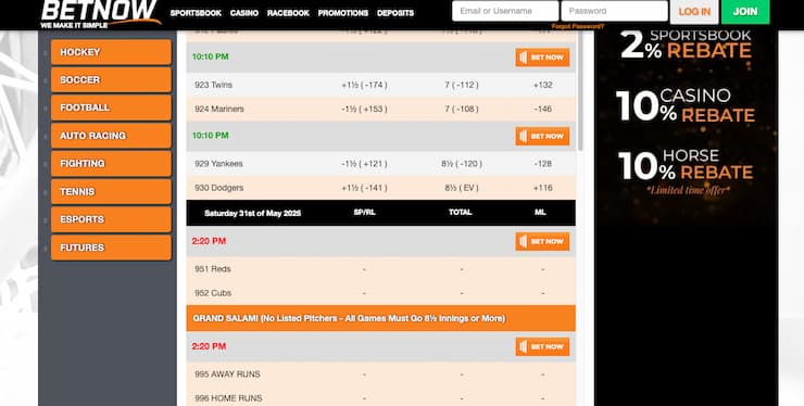 A snapshot of BetNow, one of our top rated Alaska sports betting sites.